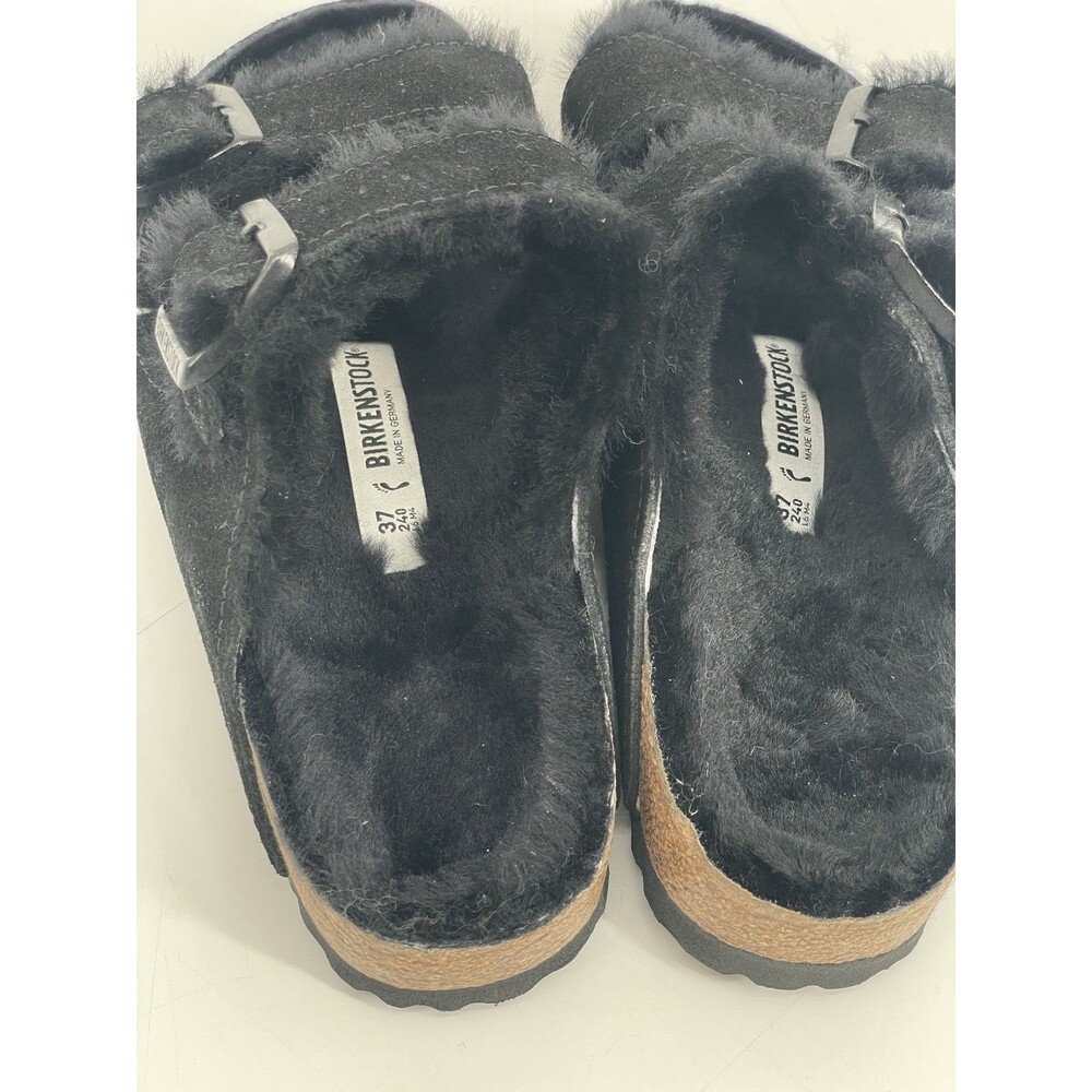 Birkenstock ARIZONA FUR Shearling EU37 BLACK Suede US Women Size 6.5 NEW NWT - Picture 6 of 9